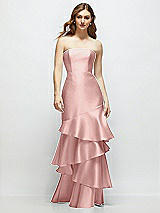 Front View Thumbnail - Rose Strapless Bodycon Maxi Dress with Tiered Ruffle Skirt