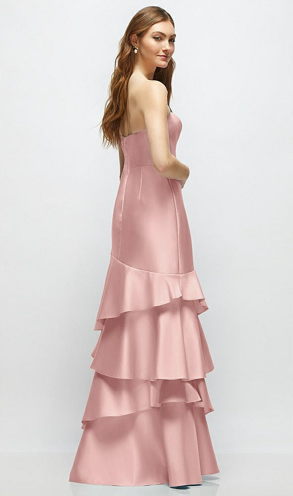 Back View - Rose Strapless Bodycon Maxi Dress with Tiered Ruffle Skirt