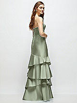 Rear View Thumbnail - Sage Strapless Bodycon Maxi Dress with Tiered Ruffle Skirt