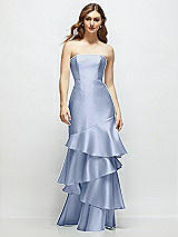 Front View Thumbnail - Sky Blue Strapless Bodycon Maxi Dress with Tiered Ruffle Skirt