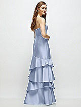 Rear View Thumbnail - Sky Blue Strapless Bodycon Maxi Dress with Tiered Ruffle Skirt