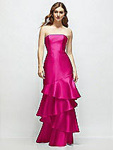 Front View Thumbnail - Think Pink Strapless Bodycon Maxi Dress with Tiered Ruffle Skirt