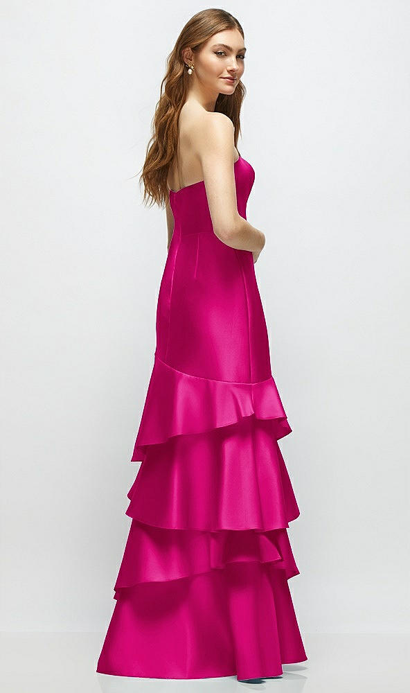 Back View - Think Pink Strapless Bodycon Maxi Dress with Tiered Ruffle Skirt