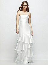 Front View Thumbnail - White Strapless Bodycon Maxi Dress with Tiered Ruffle Skirt