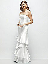 Side View Thumbnail - White Strapless Bodycon Maxi Dress with Tiered Ruffle Skirt