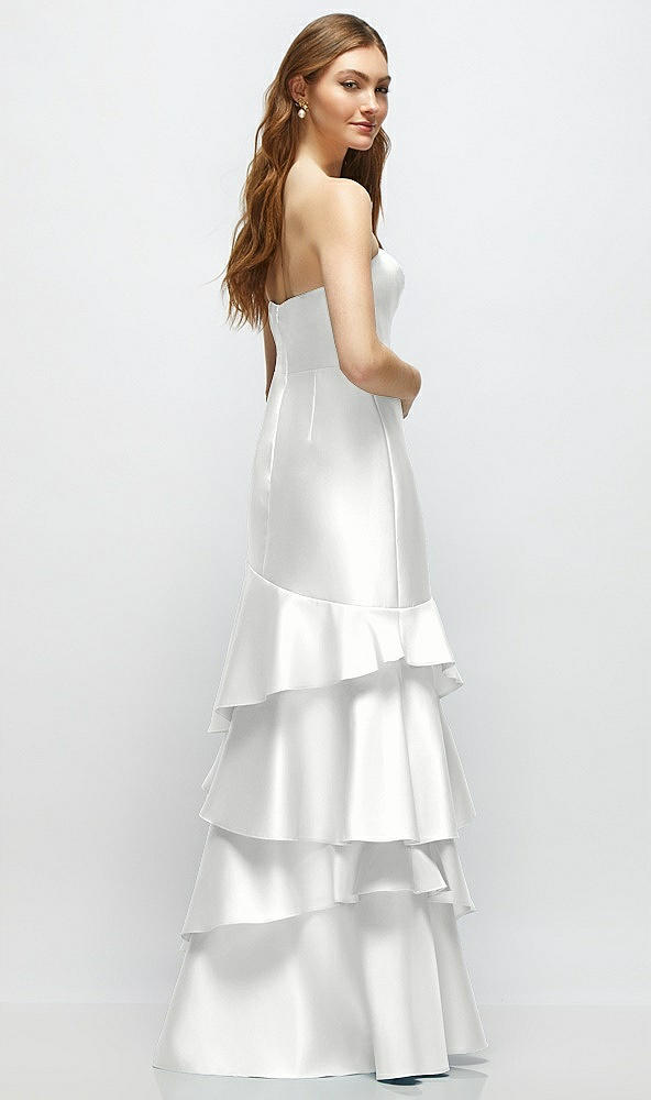 Back View - White Strapless Bodycon Maxi Dress with Tiered Ruffle Skirt