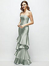 Side View Thumbnail - Willow Green Strapless Bodycon Maxi Dress with Tiered Ruffle Skirt