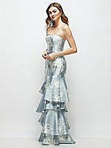 Front View Thumbnail - Porcelain Blue Seraphina Floral Floral Strapless Bodycon Maxi Dress with Tiered Ruffle Skirt