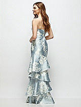 Rear View Thumbnail - Porcelain Blue Seraphina Floral Floral Strapless Bodycon Maxi Dress with Tiered Ruffle Skirt