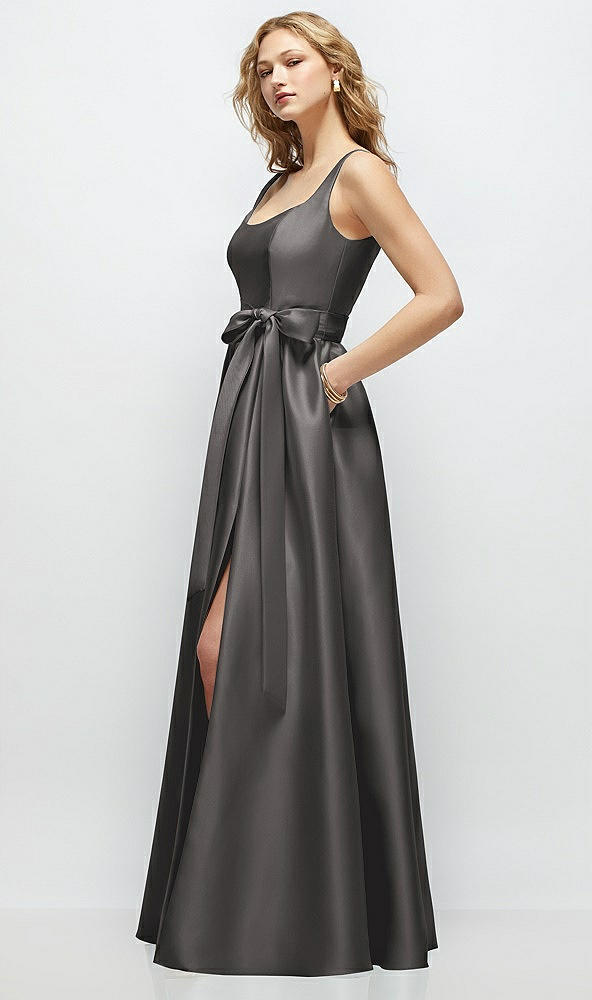 Front View - Caviar Gray Scoop-Neck Tank Bodice Maxi Dress with Full Skirt