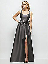 Side View Thumbnail - Caviar Gray Scoop-Neck Tank Bodice Maxi Dress with Full Skirt