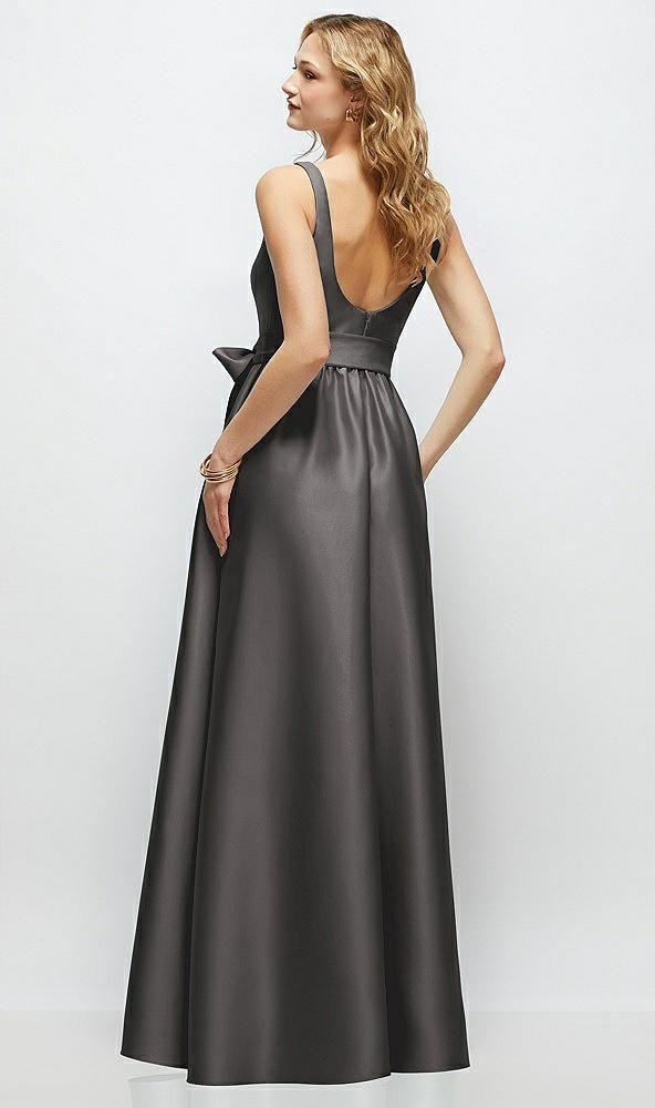 Back View - Caviar Gray Scoop-Neck Tank Bodice Maxi Dress with Full Skirt