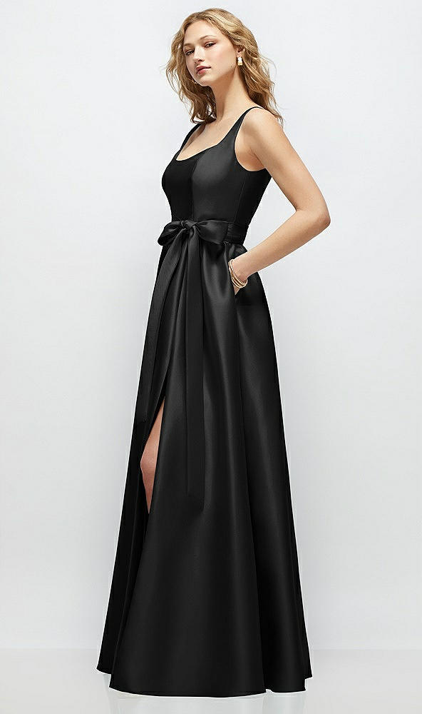 Front View - Black Scoop-Neck Tank Bodice Maxi Dress with Full Skirt