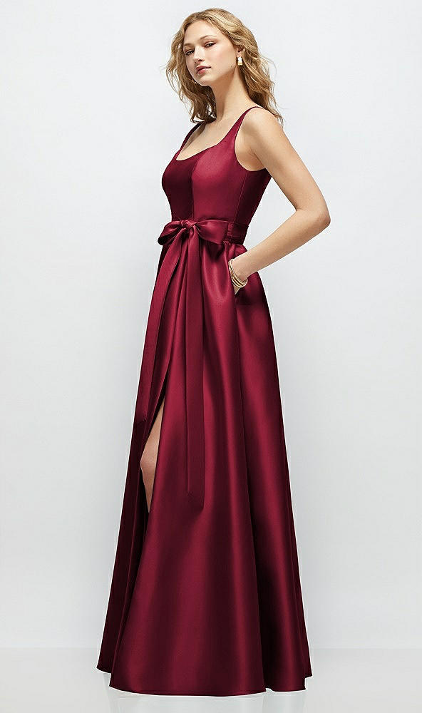 Front View - Burgundy Scoop-Neck Tank Bodice Maxi Dress with Full Skirt