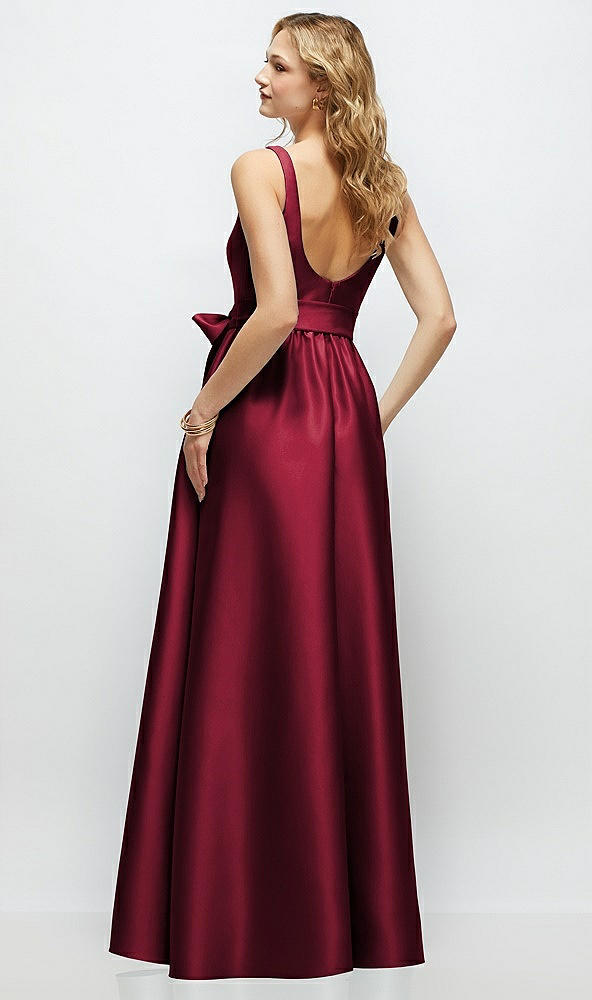 Back View - Burgundy Scoop-Neck Tank Bodice Maxi Dress with Full Skirt