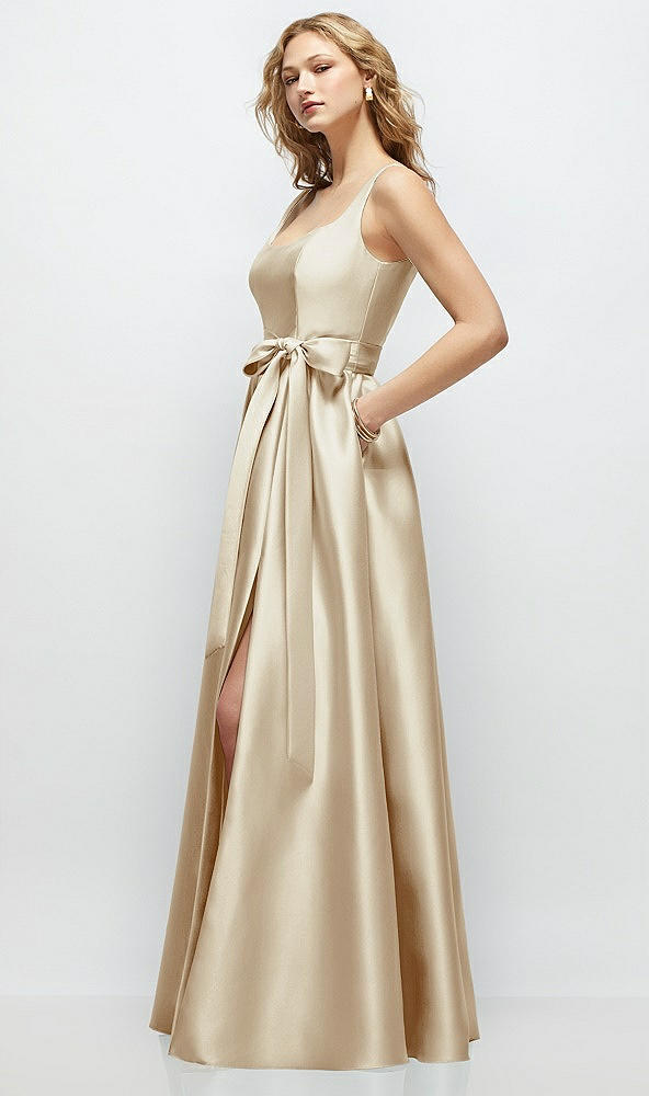 Front View - Champagne Scoop-Neck Tank Bodice Maxi Dress with Full Skirt