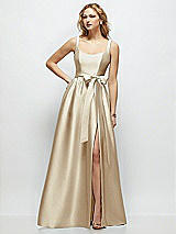 Side View Thumbnail - Champagne Scoop-Neck Tank Bodice Maxi Dress with Full Skirt