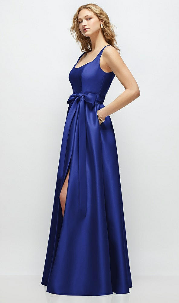 Front View - Cobalt Blue Scoop-Neck Tank Bodice Maxi Dress with Full Skirt