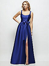 Side View Thumbnail - Cobalt Blue Scoop-Neck Tank Bodice Maxi Dress with Full Skirt