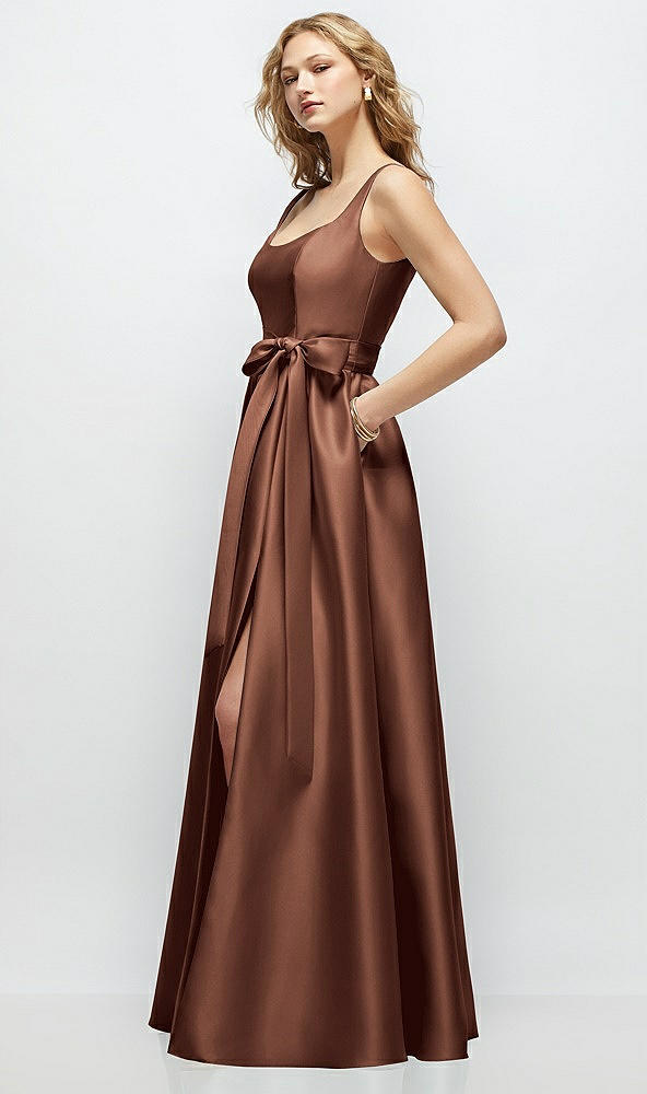 Front View - Cognac Scoop-Neck Tank Bodice Maxi Dress with Full Skirt