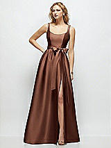 Side View Thumbnail - Cognac Scoop-Neck Tank Bodice Maxi Dress with Full Skirt