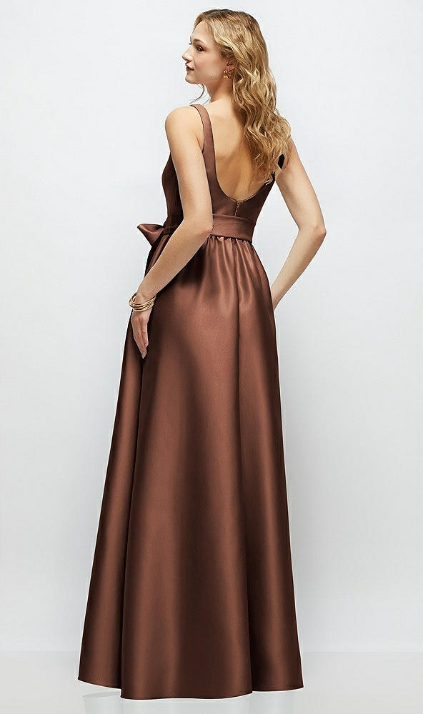 Back View - Cognac Scoop-Neck Tank Bodice Maxi Dress with Full Skirt