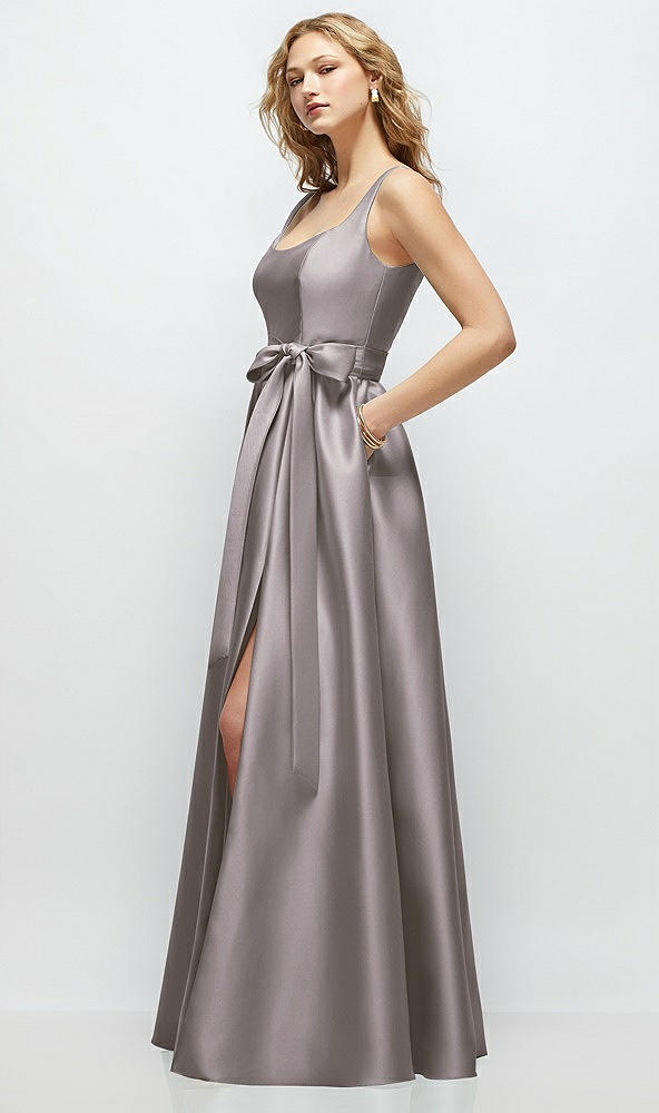 Front View - Cashmere Gray Scoop-Neck Tank Bodice Maxi Dress with Full Skirt