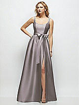 Side View Thumbnail - Cashmere Gray Scoop-Neck Tank Bodice Maxi Dress with Full Skirt