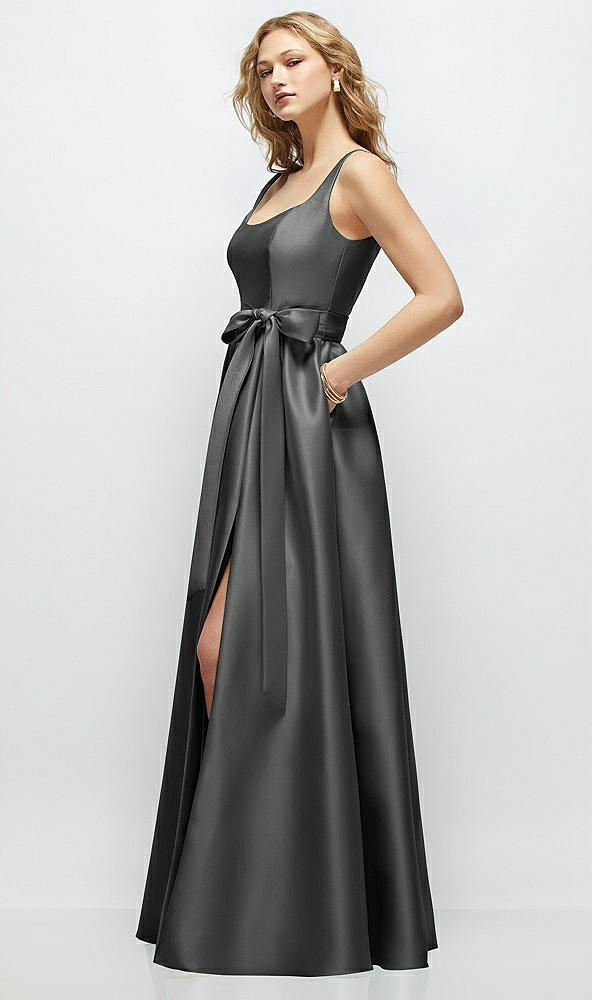 Front View - Gunmetal Scoop-Neck Tank Bodice Maxi Dress with Full Skirt