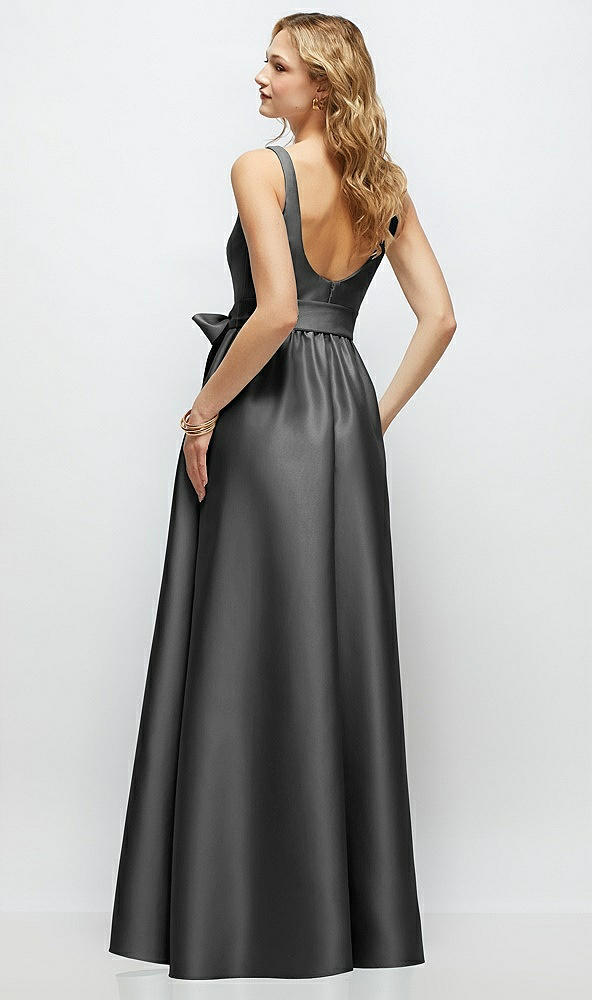 Back View - Gunmetal Scoop-Neck Tank Bodice Maxi Dress with Full Skirt