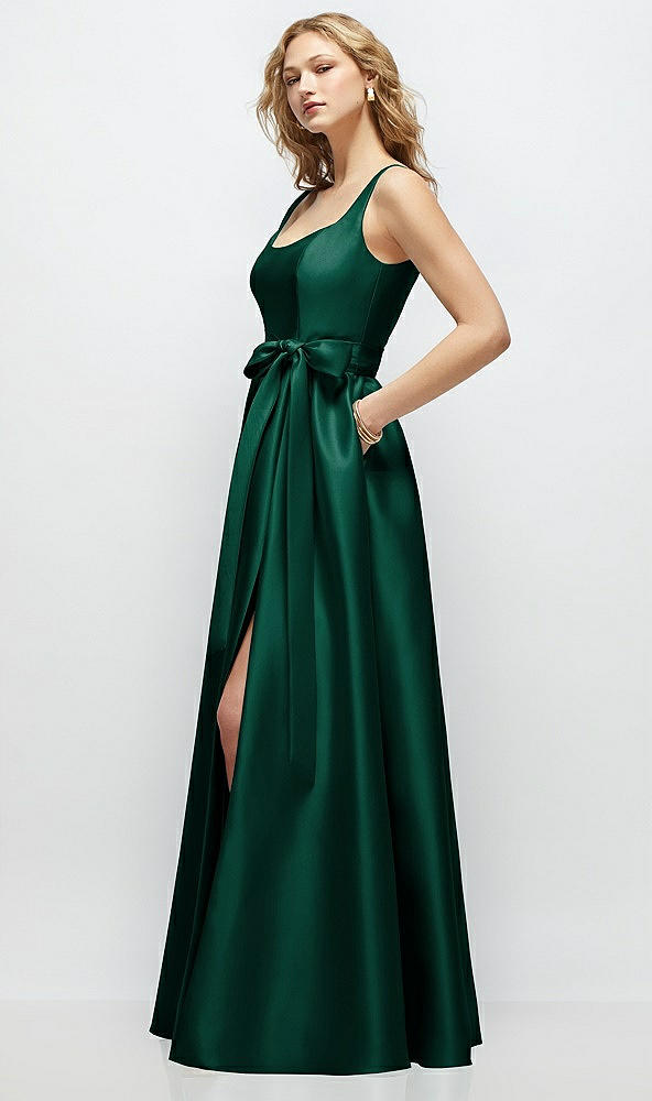 Front View - Hunter Green Scoop-Neck Tank Bodice Maxi Dress with Full Skirt