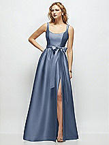 Side View Thumbnail - Larkspur Blue Scoop-Neck Tank Bodice Maxi Dress with Full Skirt