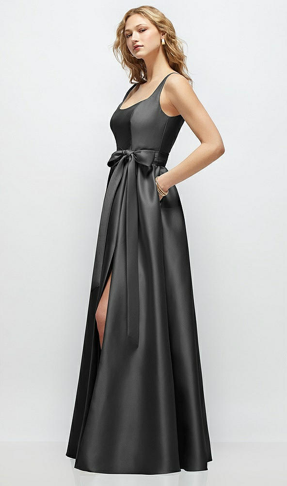 Front View - Pewter Scoop-Neck Tank Bodice Maxi Dress with Full Skirt