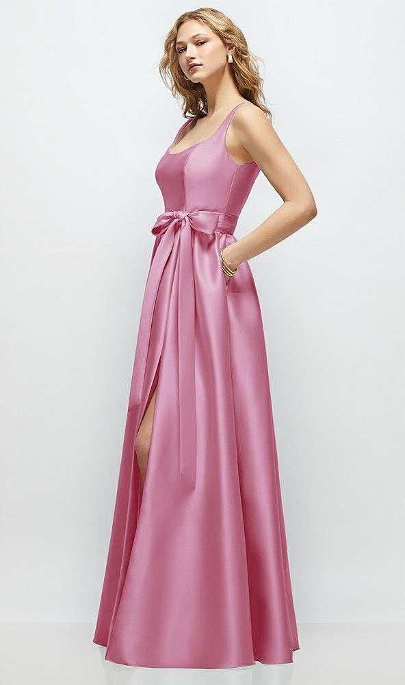 Front View - Powder Pink Scoop-Neck Tank Bodice Maxi Dress with Full Skirt