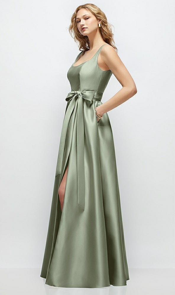 Front View - Sage Scoop-Neck Tank Bodice Maxi Dress with Full Skirt