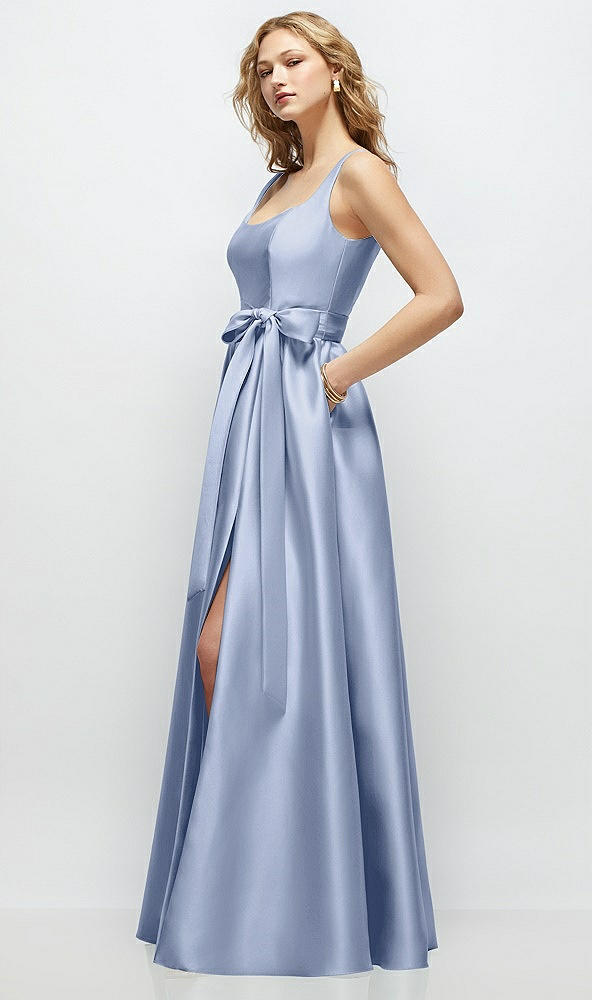 Front View - Sky Blue Scoop-Neck Tank Bodice Maxi Dress with Full Skirt