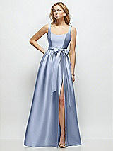 Side View Thumbnail - Sky Blue Scoop-Neck Tank Bodice Maxi Dress with Full Skirt