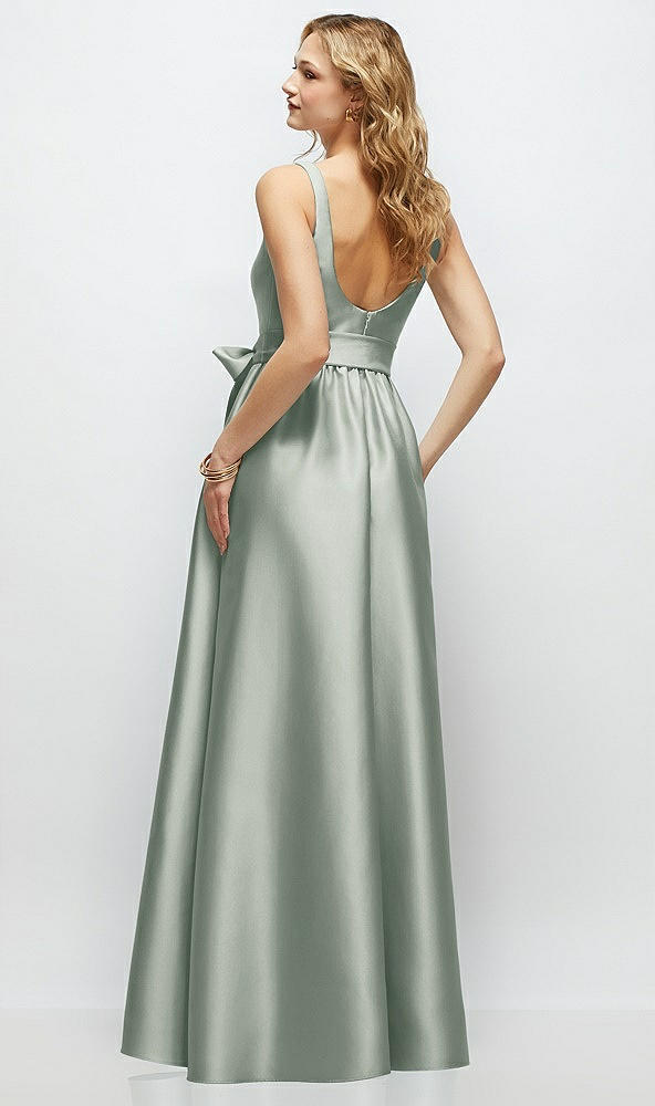 Back View - Willow Green Scoop-Neck Tank Bodice Maxi Dress with Full Skirt