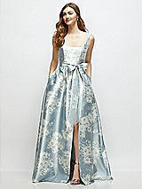 Side View Thumbnail - Porcelain Blue Seraphina Floral Floral Scoop-Neck Tank Bodice Maxi Dress with Full Skirt