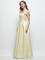 Side View Thumbnail - Butter Yellow Strapless Satin Drop Waist Gown with Full Skirt