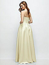 Rear View Thumbnail - Butter Yellow Strapless Satin Drop Waist Gown with Full Skirt