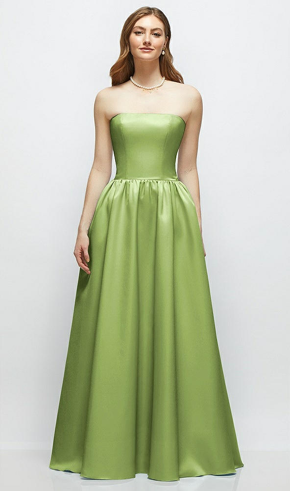 Front View - Mojito Strapless Satin Drop Waist Gown with Full Skirt