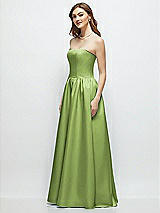 Side View Thumbnail - Mojito Strapless Satin Drop Waist Gown with Full Skirt