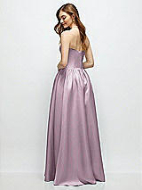 Rear View Thumbnail - Suede Rose Strapless Satin Drop Waist Gown with Full Skirt