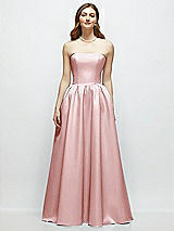 Front View Thumbnail - Ballet Pink Strapless Satin Drop Waist Gown with Full Skirt