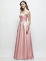 Side View Thumbnail - Ballet Pink Strapless Satin Drop Waist Gown with Full Skirt