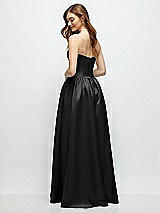 Rear View Thumbnail - Black Strapless Satin Drop Waist Gown with Full Skirt