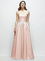 Front View Thumbnail - Blush Strapless Satin Drop Waist Gown with Full Skirt