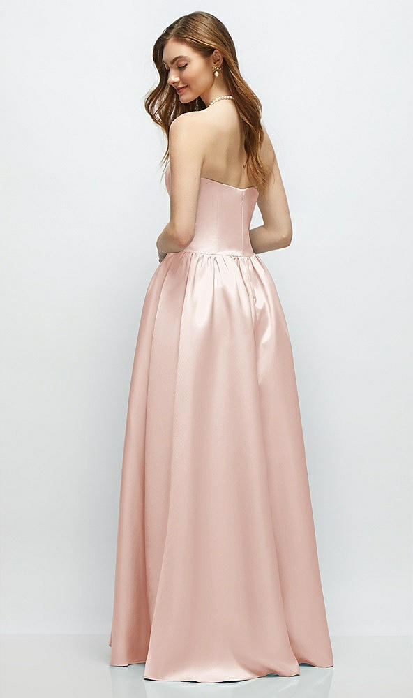 Back View - Blush Strapless Satin Drop Waist Gown with Full Skirt