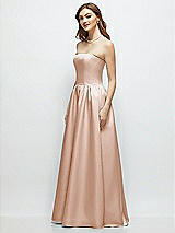 Side View Thumbnail - Cameo Strapless Satin Drop Waist Gown with Full Skirt